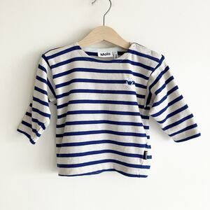 Molo Edarko Striped Shirt Baby 9M 74 cm Blue Ivory 100% Organic Cotton Unisex
